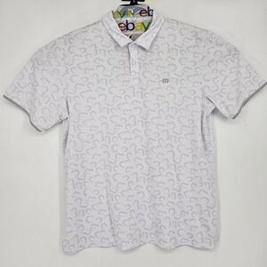 Travis Mathew Polo‎ Shirt Mens XL White Black AOP Short Sleeve Performance